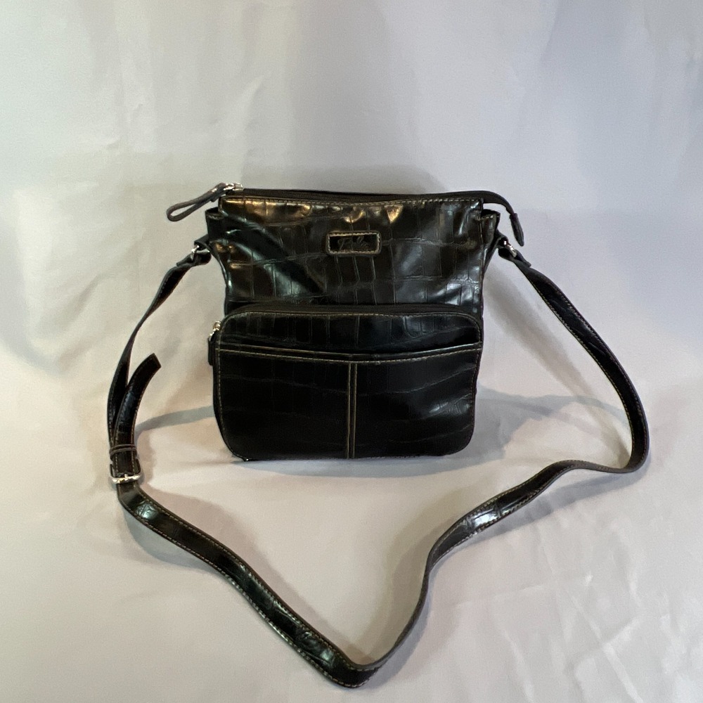 Relic Crossbody Bag Womens Black Leather Croc Embossed Adjustable Shoulder Strap